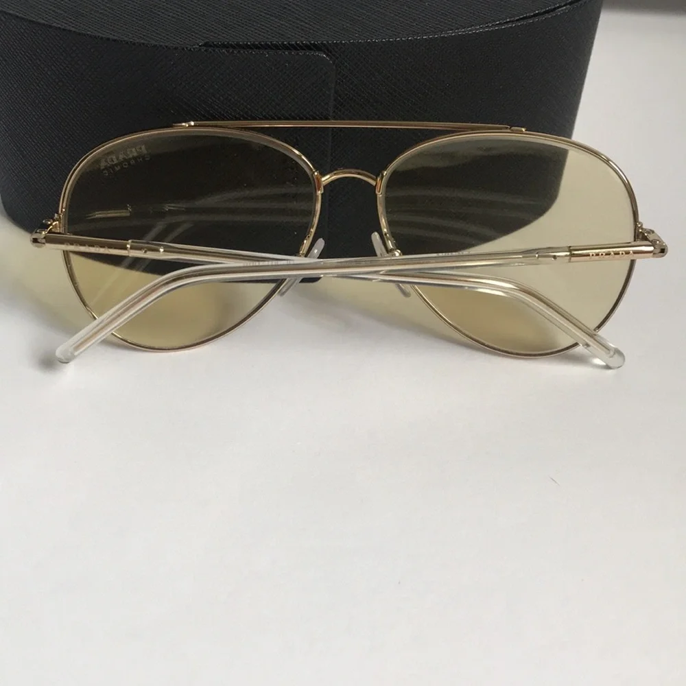 New Authentic PRADA SPR66X – ZVN01F Aviator Sunglasses - Yellow Lenses